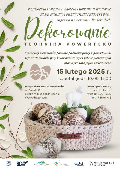 Grafika promująca warsztaty Dekorowanie techniką powertexu